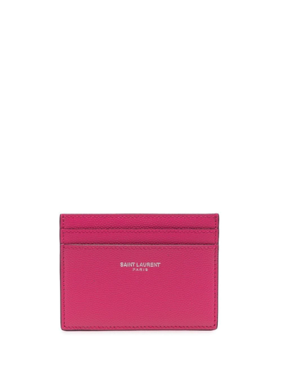 Shop Saint Laurent Logo-print Card-holder In Pink