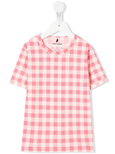 Shop Mini Rodini Gingham Crew-neck T-shirt In Pink