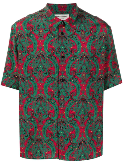 Shop Saint Laurent Paisley-print Short-sleeved Shirt In Green