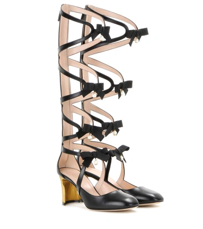 Gucci Bow embellished Gladiator Leather Pumps In Black ModeSens