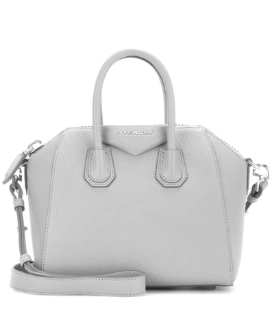 Shop Givenchy Antigona Mini Leather Shoulder Bag In Pearl Grey