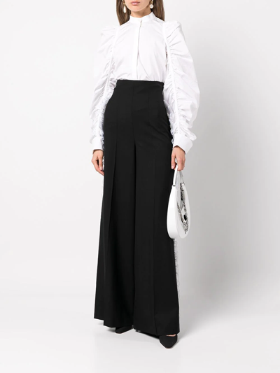 Rochas Ruffle Wide-leg Tailored Trousers In Black