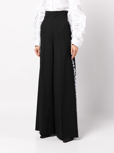 Rochas Ruffle Wide-leg Tailored Trousers In Black