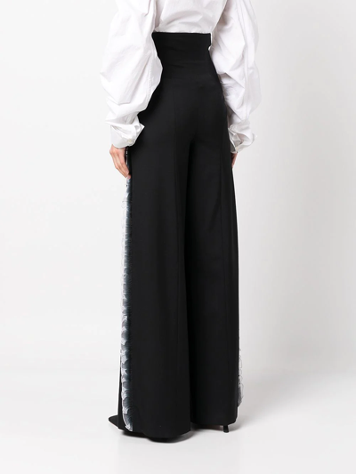 Rochas Ruffle Wide-leg Tailored Trousers In Black