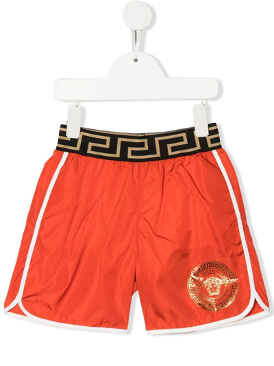 Shop Versace Medusa Head-print Swim Shorts In Orange