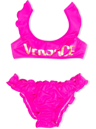 Shop Versace Logo-print Bikini Set In Pink