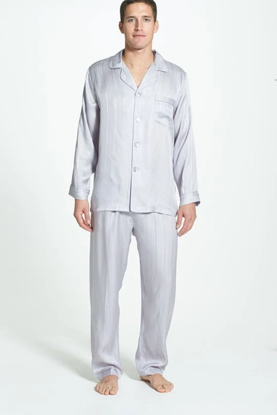 Shop Majestic Herringbone Stripe Silk Pajamas In Silver