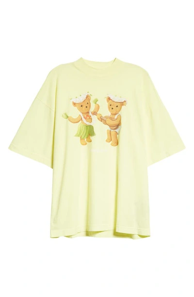 Shop Palm Angels Dancing Bears Oversize Graphic Tee In Yellow Fluo