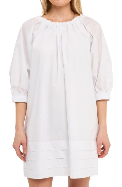 English Factory Pleated Hem Cotton Minidress In White