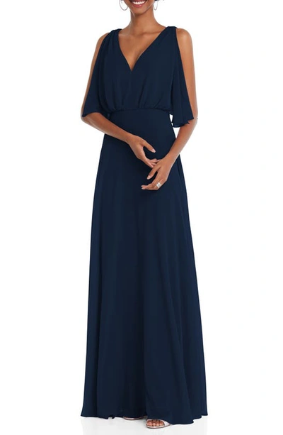 Shop After Six Split Blouson Sleeve Gown In Midnight Navy