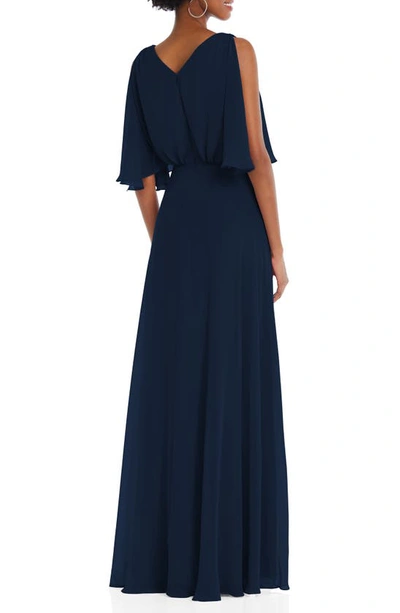 Shop After Six Split Blouson Sleeve Gown In Midnight Navy