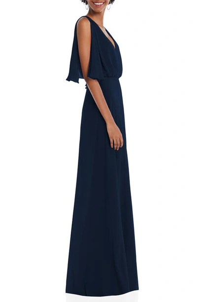 Shop After Six Split Blouson Sleeve Gown In Midnight Navy