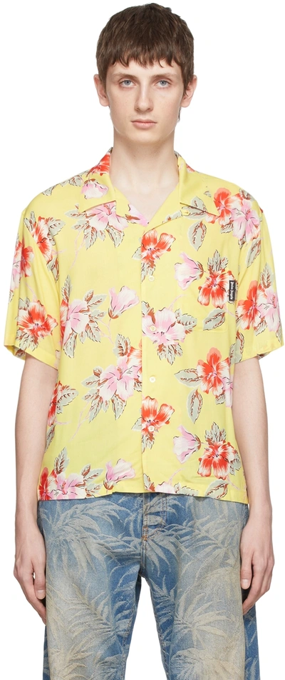 Shop Palm Angels Yellow Viscose Shirt In Yellow/white