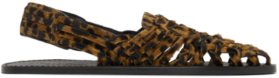 Shop Saint Laurent Black & Brown Leopard Sandals In 2094 Manto Naturale