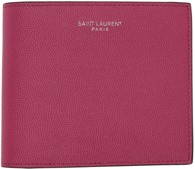 Shop Saint Laurent Pink Bifold Wallet In 5574 Fuxia Cout