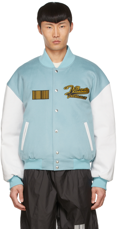 Shop Vtmnts Blue Wool Bomber Jacket In Baby Blue / White