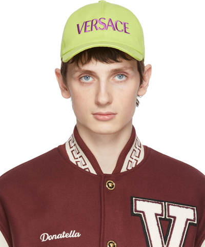 Shop Versace Green Embroidered Logo Cap In 2g770 Citron