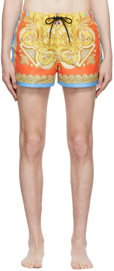 Shop Versace Gold Barocco Swim Shorts In 5l290 Gold