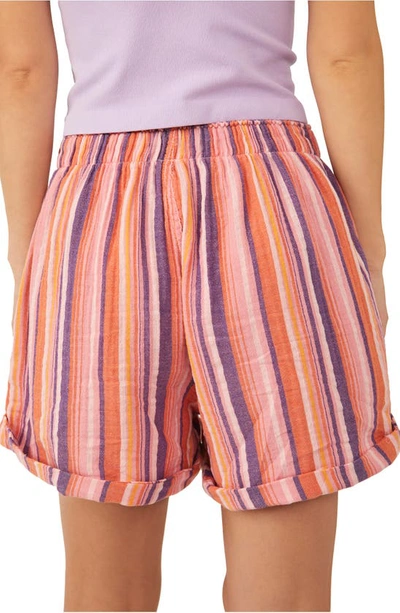 Free People Sunday Morning Lounge Shorts In Pink Stripe Combo