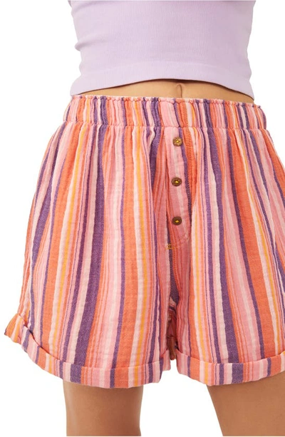 Free People Sunday Morning Lounge Shorts In Pink Stripe Combo
