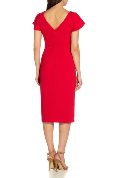 Shop Adrianna Papell Tie Front Crepe Sheath Dress In Geranium