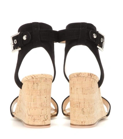 Shop Gianvito Rossi Rikki Mid Wedge Suede Sandals In Llack