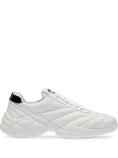 Shop Miu Miu Leather Low-top Sneakers In White