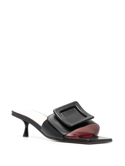 Shop Roger Vivier Covedere Buckle Leather Mules In Black