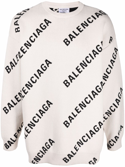 Logo jacquard Cotton blend Jumper In Grey