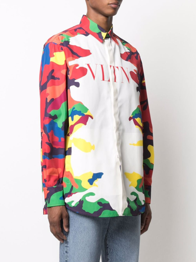 Shop Valentino Vltn Camouflage-print Shirt In White