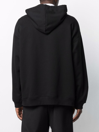 Shop Valentino Cotton Logo Floral Patch Hoodie In Black