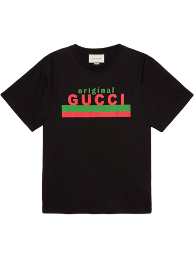 Shop Gucci Printed Cotton T-shirt In Black