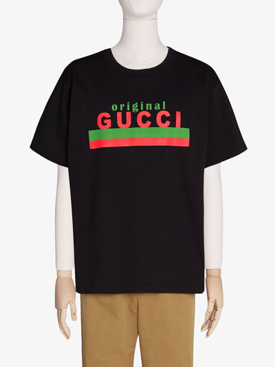 Shop Gucci Printed Cotton T-shirt In Black