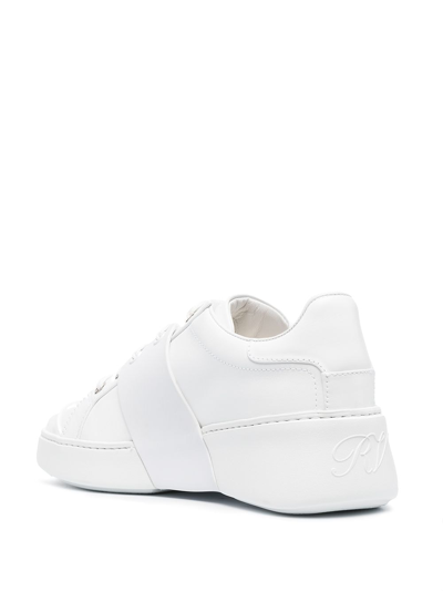 Shop Roger Vivier Viv Skate Strass Leather Sneakers In White