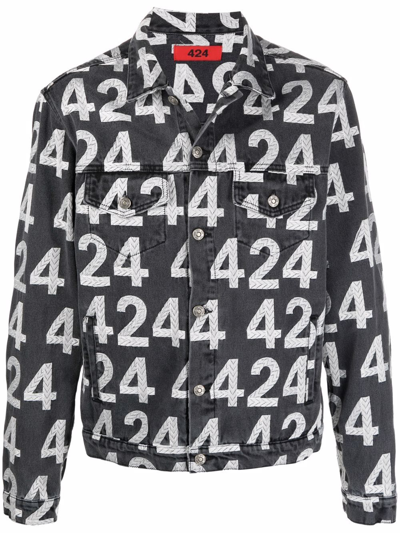 Shop 424 Printed Denim Jacket In Black