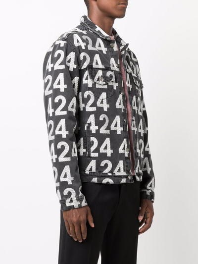 Shop 424 Printed Denim Jacket In Black