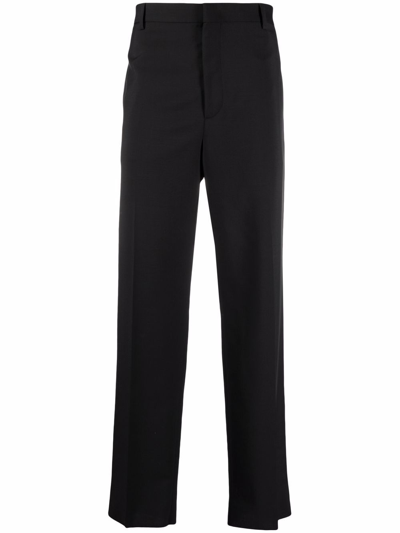 Shop Valentino Wool Blend Straight Trousers In Black