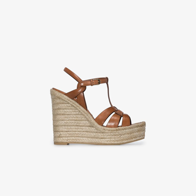 Shop Saint Laurent Tribute Espadrillas With Rope Wedge In Brown