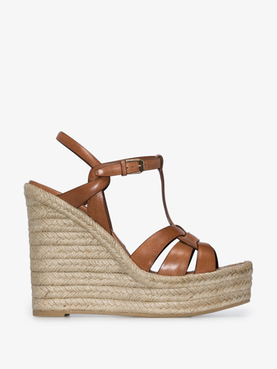 Shop Saint Laurent Tribute Espadrillas With Rope Wedge In Brown