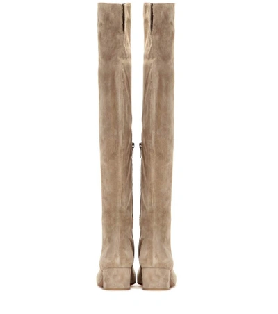 Rolling suede knee-high boots