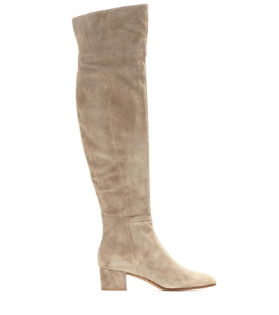 Rolling suede knee-high boots