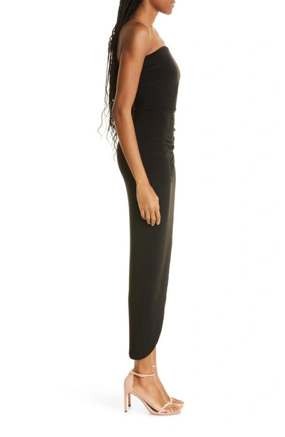 Norma Kamali Strapless Fitted Midi Dress With Asymmetric Hem In Black