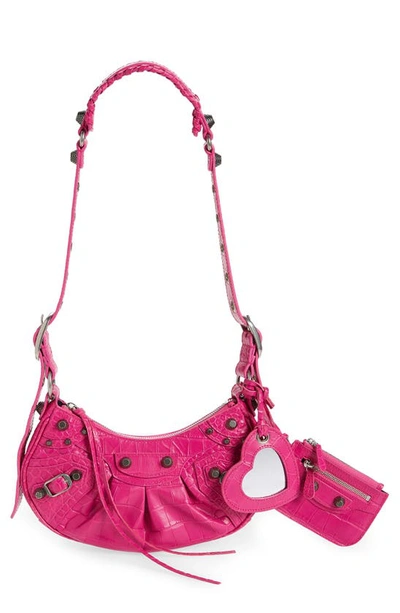 Shop Balenciaga Extra Small Le Cagole Metallic Calfskin Shoulder Bag In Lipstick Pink