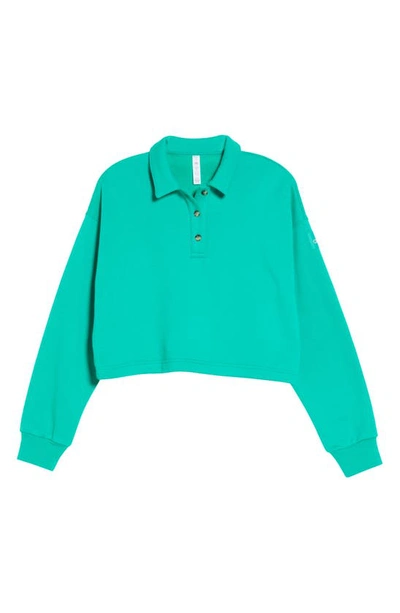 Alo Yoga Polo Henley Fleece Sweater In Green Emerald