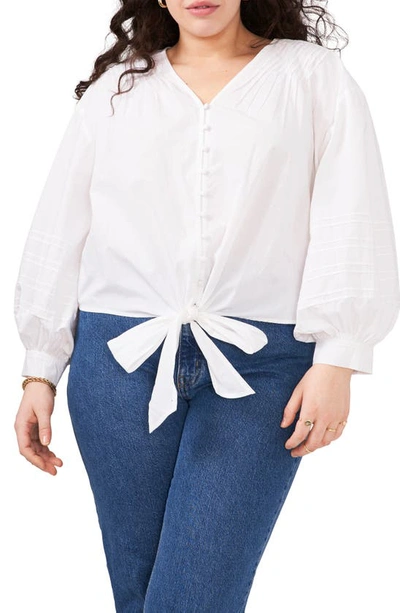 VINCE CAMUTO TIE FRONT LONG SLEEVE COTTON BLOUSE 