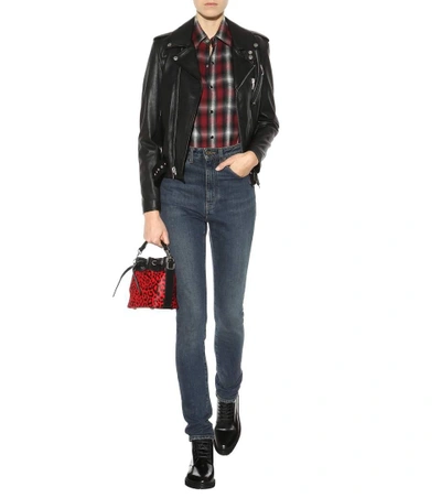 Shop Saint Laurent Emmanuelle Small Leather And Calf Hair Bucket Bag In Eew Red