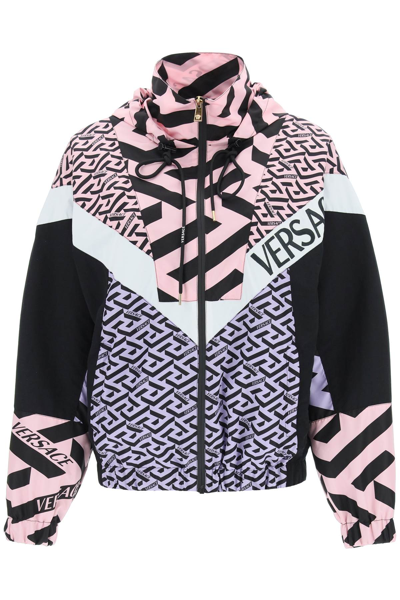 Shop Versace La Greca Light Windbreaker Jacket In Multi-colored