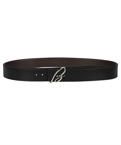 Shop Brioni Black And Blue Leather Belt
