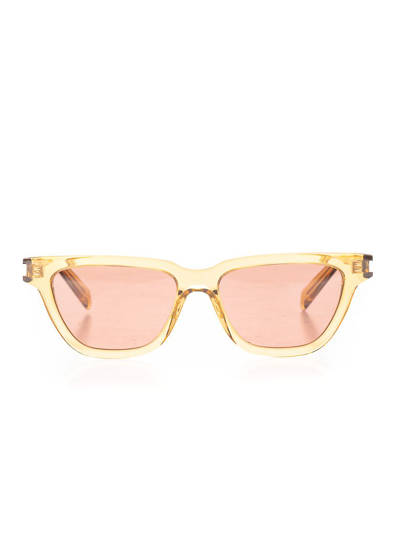 Shop Saint Laurent Saint L Au Rent Women's  Beige Acetate Sunglasses