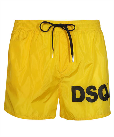 Shop Dsquared2 Logo Swim Shorts In Yellow